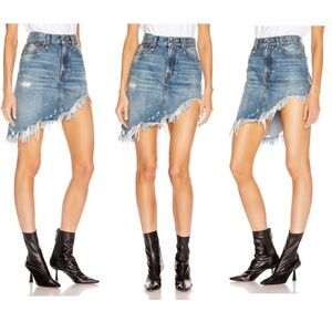 R13 Jasper Denim Asymmetrical Hem Skirt Distressed Size 29 $460